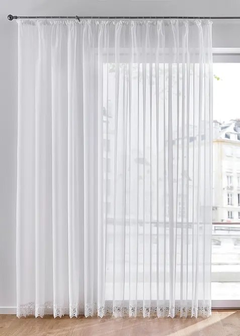 Gardinen Store mit recyceltem Polyester mit Häkelkante in weiß - bonprix