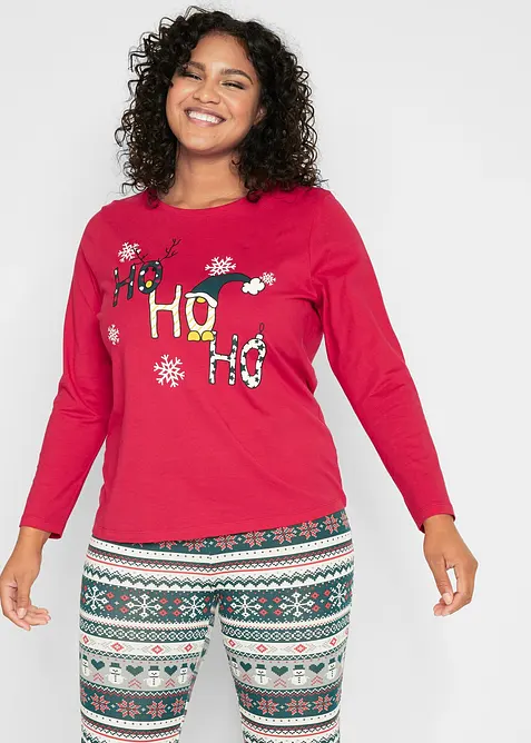 Langarmshirt mit Weihnachtsmotiv in rot von vorne (im Anschnitt) - bonprix