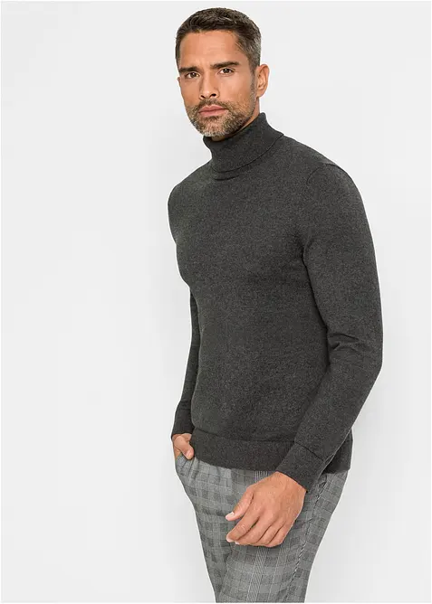 Rollkragenpullover mit Kaschmir in grau von vorne (im Anschnitt) - bonprix