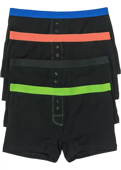 Damen Boxer mit weicher Baumwolle (4er Pack) in schwarz von vorne - bonprix
