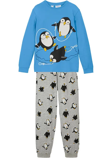 Pyjama mit weicher Baumwolle in blau von vorne - bonprix