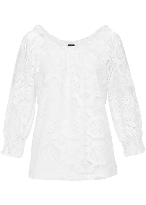 Shirt mit Ballonärmeln in weiß von vorne - bonprix