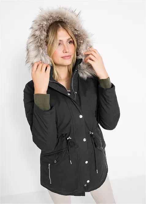 Warmer Parka, gefüttert in schwarz von vorne (im Anschnitt) - bonprix