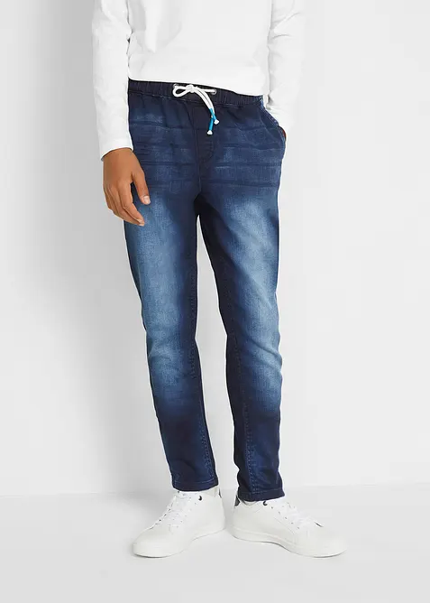 Regular Fit Schlupf-Sweat-Jeans, Straight in blau von vorne - bonprix