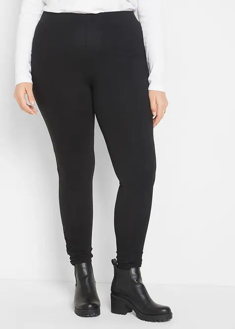 Leggings aus Baumwoll-Mix mit Raffungsdetail in schwarz von vorne - bonprix