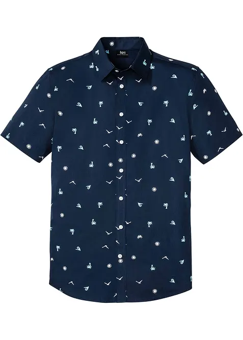 Kurzarmhemd aus Baumwoll-Popeline in Regular Fit in blau von vorne - bonprix