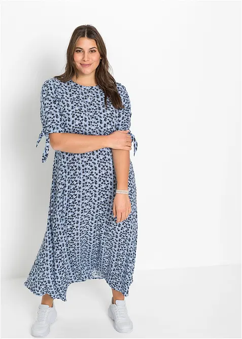 Midikleid aus reiner Viskose in blau von vorne (Totalaufnahme) - bonprix