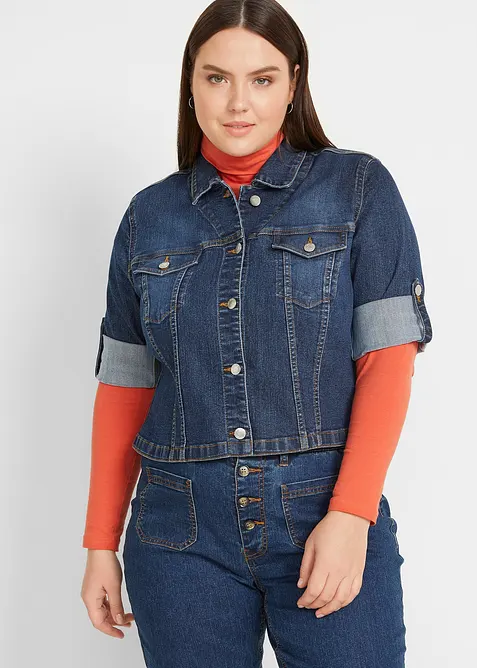 Kurze Jeansjacke mit 3/4 Ärmel in blau von vorne (im Anschnitt) - bonprix