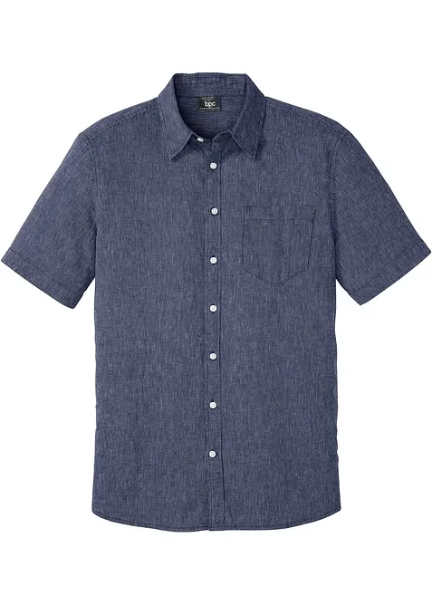 Kurzarmhemd aus Leinen-Mix in Regular Fit in blau von vorne - bonprix