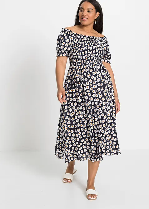 Midikleid aus reiner Viskose in blau von vorne (Totalaufnahme) - bonprix