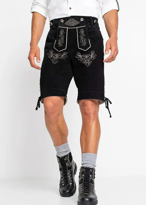 Regular Fit Trachtenhose aus Leder in schwarz von vorne - bonprix
