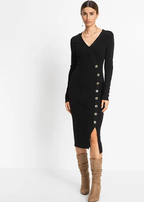 Strickkleid aus Viskose-Mix in schwarz von vorne (Totalaufnahme) - bonprix