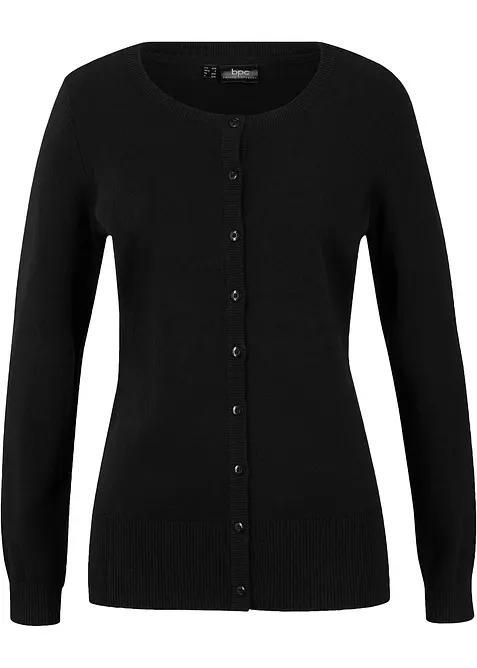 Feinstrickjacke mit recycelter Baumwolle in schwarz von vorne - bonprix