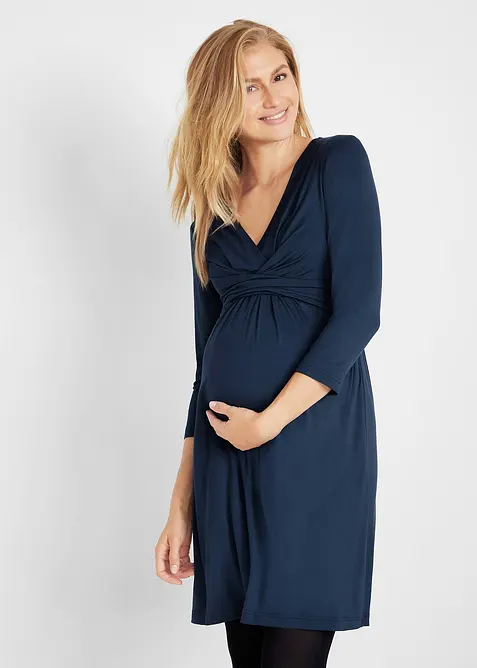 2-in-1 Umstands- und Stillkleid aus Viskose-Stretch in blau von vorne (Totalaufnahme) - bonprix