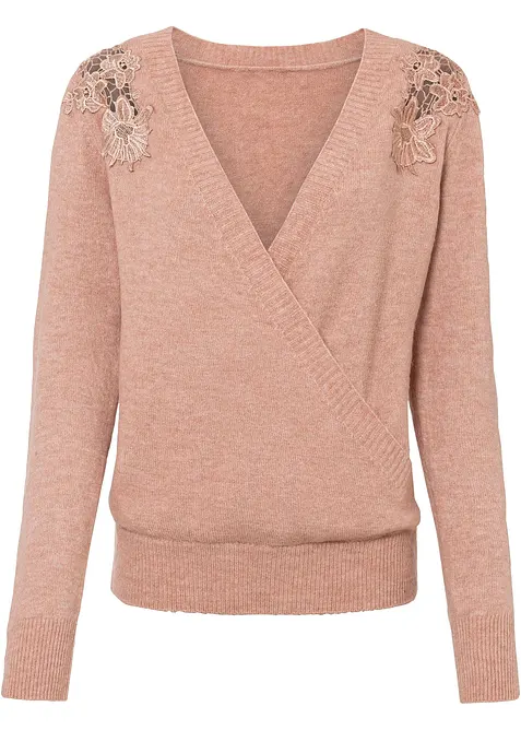Pullover mit Spitzeneinsatz in rosa von vorne - bonprix
