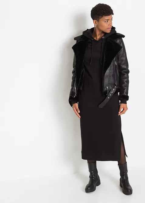 Sweatkleid mit Kapuze in schwarz im Look von vorne (Totalaufnahme) - bonprix