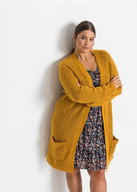 Longstrickjacke in orange von vorne (im Anschnitt) - bonprix