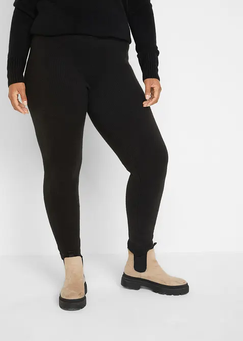 Thermo-Leggings mit Rippbund in schwarz von vorne - bonprix