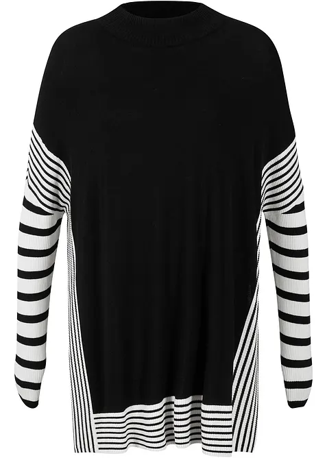 Oversized Longpullover aus Strick in schwarz von vorne - bonprix