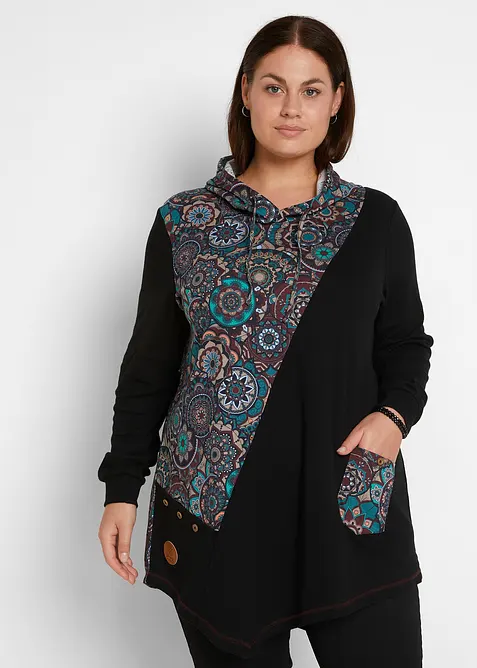 Kapuzenshirt aus reiner Baumwolle in schwarz von vorne (im Anschnitt) - bonprix