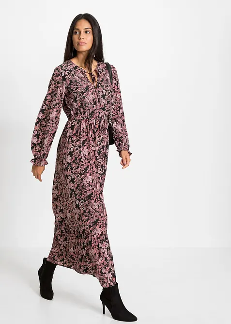 Maxikleid aus reiner Viskose in schwarz im Look von vorne (Totalaufnahme) - bonprix