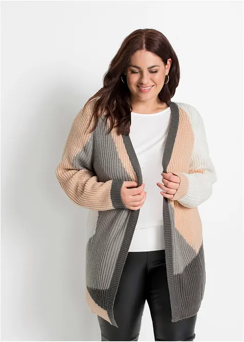 Oversize-Strickjacke in beige von vorne (im Anschnitt) - bonprix