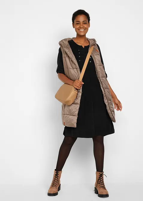 Cord-Blusenkleid aus reiner Baumwolle in schwarz im Look von vorne (Totalaufnahme) - bonprix
