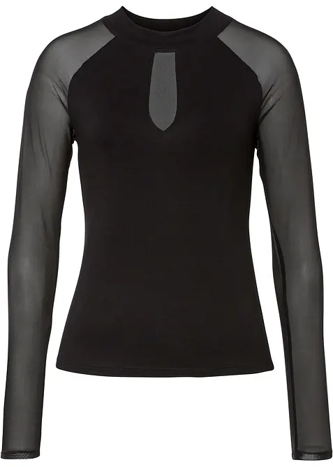 Langarmshirt aus softem Viskose-Mis in schwarz von vorne - bonprix
