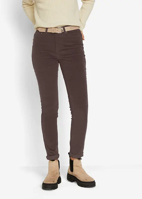 Enge Cordhose aus Baumwoll-Mix in braun von vorne - bonprix