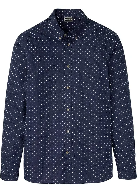 Langarmhemd aus Baumwoll-Popelin in Slim Fit in blau von vorne - bonprix