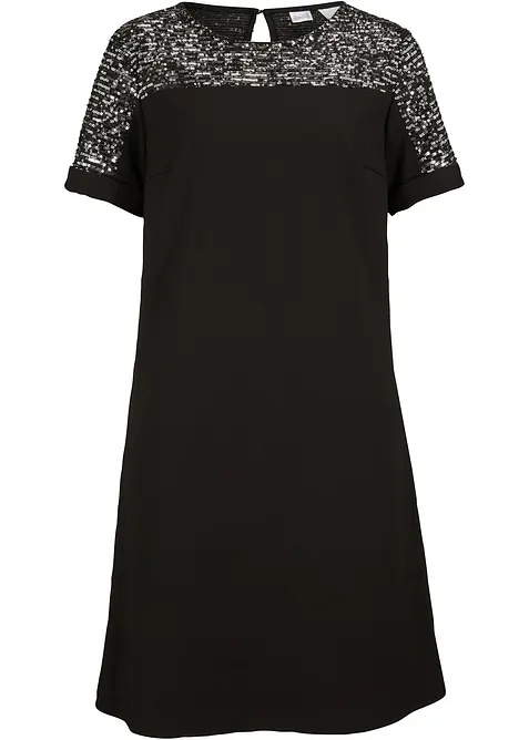 Kleid mit Pailletten-Einsatz in schwarz von vorne - bonprix