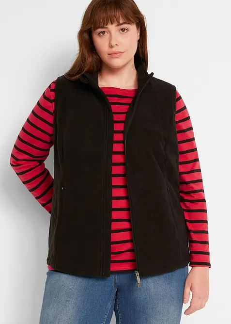 Fleece-Weste mit Taschen in schwarz von vorne (im Anschnitt) - bonprix