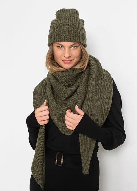 Strickset Schal und Mütze (2-tlg. Set) in grün von vorne (im Anschnitt) - bonprix