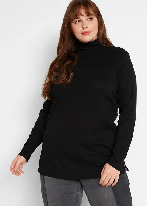 Rollkragenshirt aus reiner Baumwolle in schwarz von vorne (im Anschnitt) - bonprix