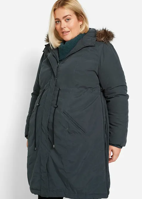 3-in-1 Umstandsparka mit Trageeinsatz in grau von vorne (im Anschnitt) - bonprix