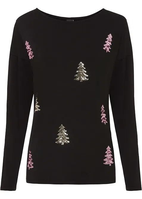 Shirt aus fließendem Viskose-Mix in schwarz von vorne - bonprix