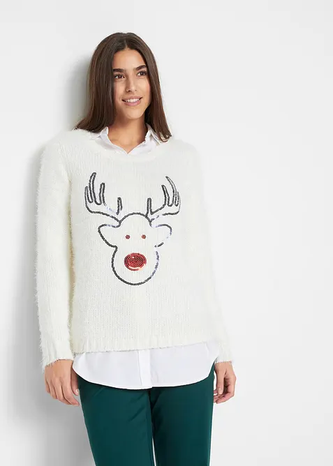 Weihnachtspullover in weiß von vorne (im Anschnitt) - bonprix