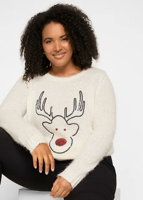 Weihnachtspullover in weiß von vorne (im Anschnitt) - bonprix