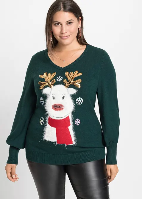 Strickpullover aus softem Viskose-Mix in grün von vorne (im Anschnitt) - bonprix