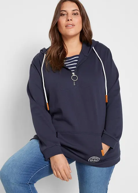 Hoodie aus Baumwoll-Mix in blau von vorne (im Anschnitt) - bonprix