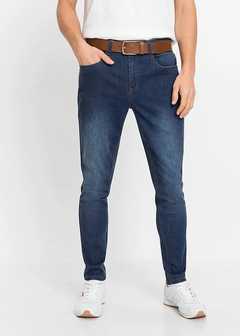 Slim Fit Power-Stretch-Jeans, Tapered (2er Pack) in blau von vorne - bonprix