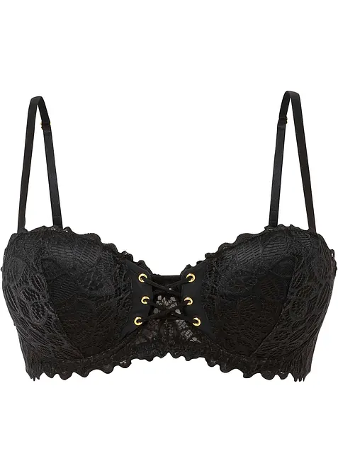 Balconette-BH aus feiner Spitze in schwarz von vorne - bonprix