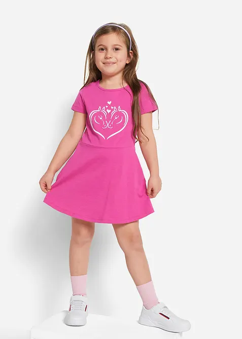Jerseykleid aus reiner Bio-Baumwolle (2er Pack) in blau von vorne (Totalaufnahme) - bonprix