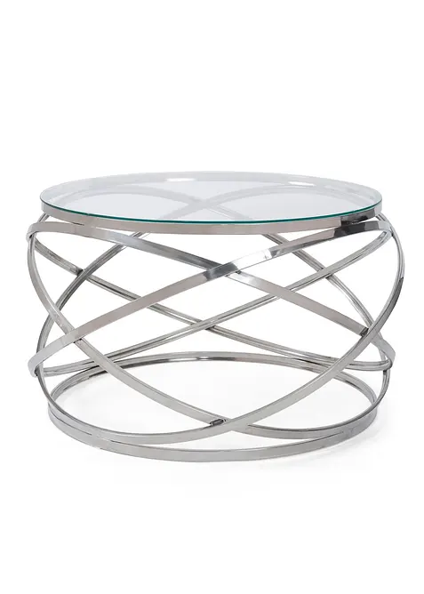 Glas-Couchtisch in silber von vorne