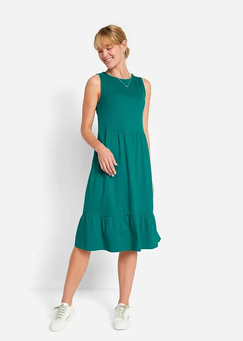 Jerseykleid aus reiner Baumwolle in petrol von vorne (Totalaufnahme) - bonprix