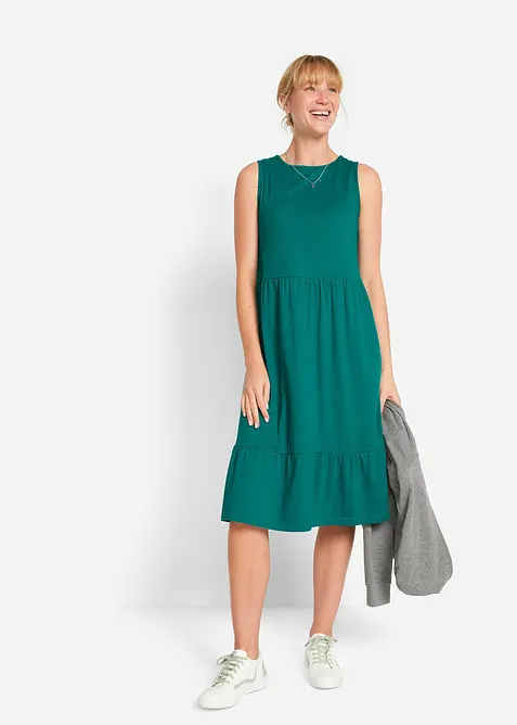 Jerseykleid aus reiner Baumwolle in petrol im Look von vorne (Totalaufnahme) - bonprix