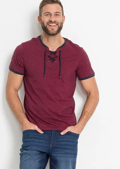 T-Shirt mit Schnürung aus Bio-Baumwolle in rot von vorne (im Anschnitt) - bonprix