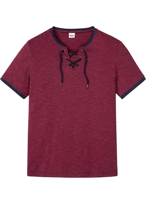 T-Shirt mit Schnürung aus Bio-Baumwolle in rot von vorne - bonprix