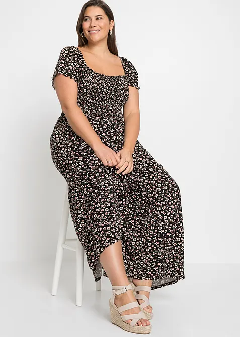 Maxikleid aus Viskose-Mix in schwarz von vorne (Totalaufnahme) - bonprix