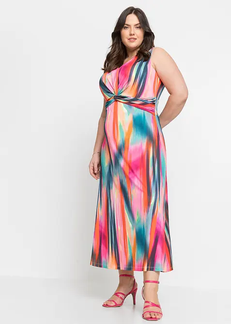 Maxikleid mit Knotendetail in pink von vorne (Totalaufnahme) - bonprix